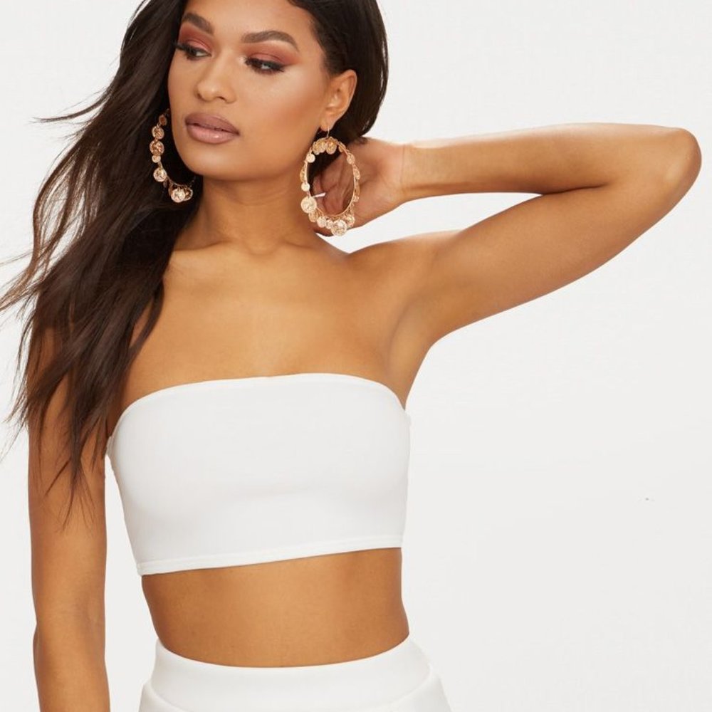 White Scuba Bandeau Crop Top